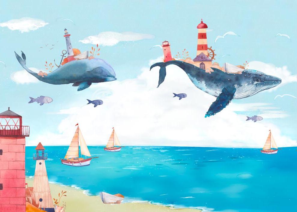 Papier peint chambre bébé baleine et océan