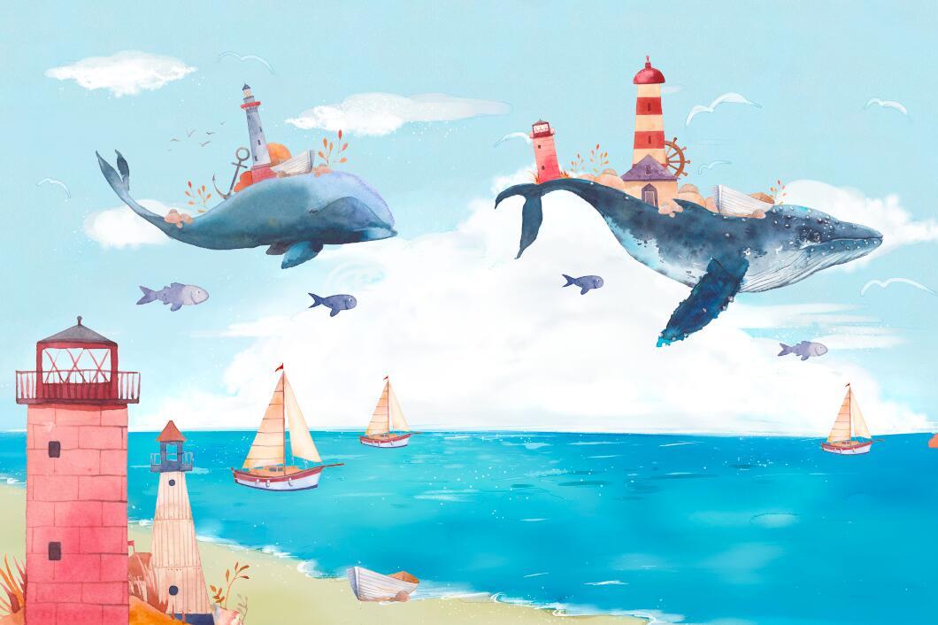 Papier peint chambre bébé baleine et océan