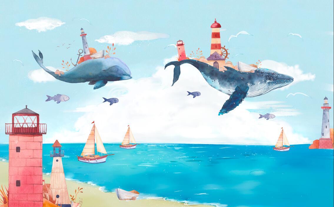 Papier peint chambre bébé baleine et océan