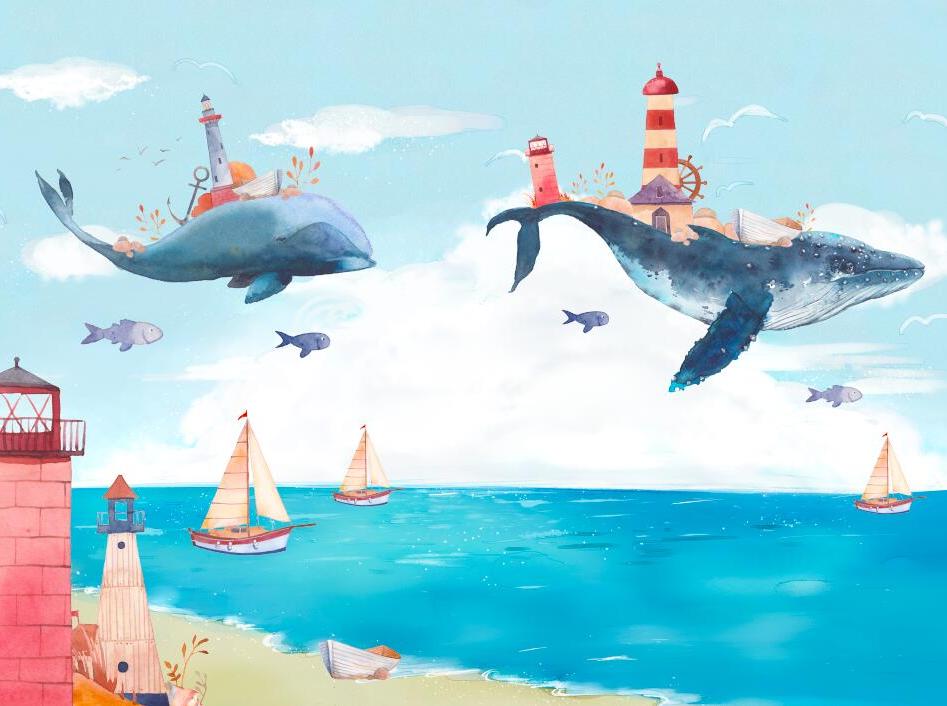 Papier peint chambre bébé baleine et océan