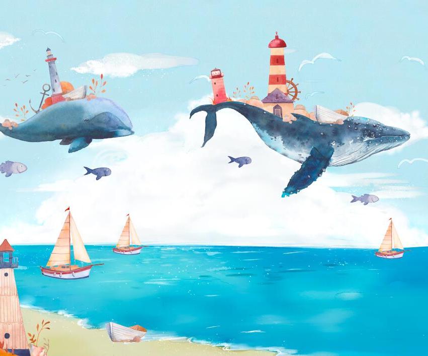 Papier peint chambre bébé baleine et océan