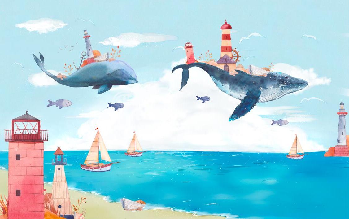 Papier peint chambre bébé baleine et océan