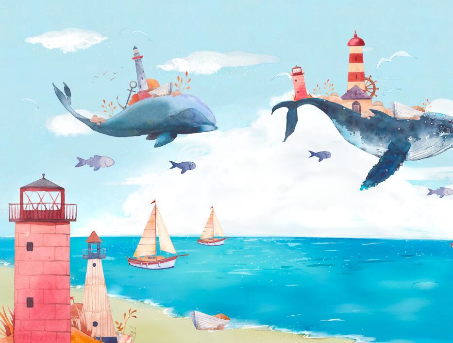 Papier peint chambre bébé baleine et océan