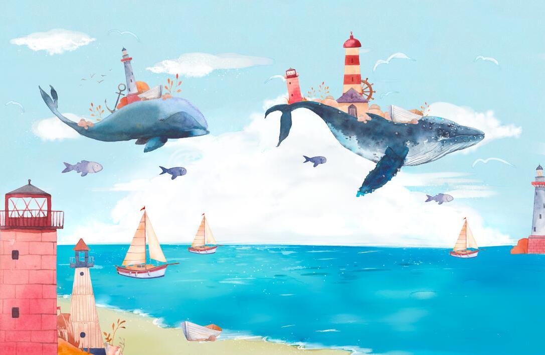 Papier peint chambre bébé baleine et océan