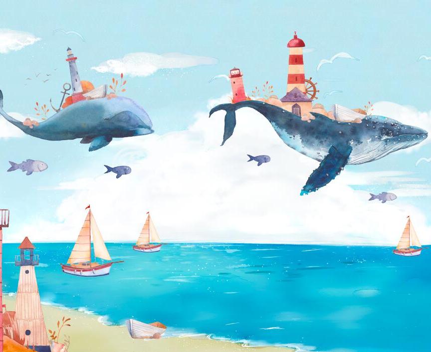 Papier peint chambre bébé baleine et océan