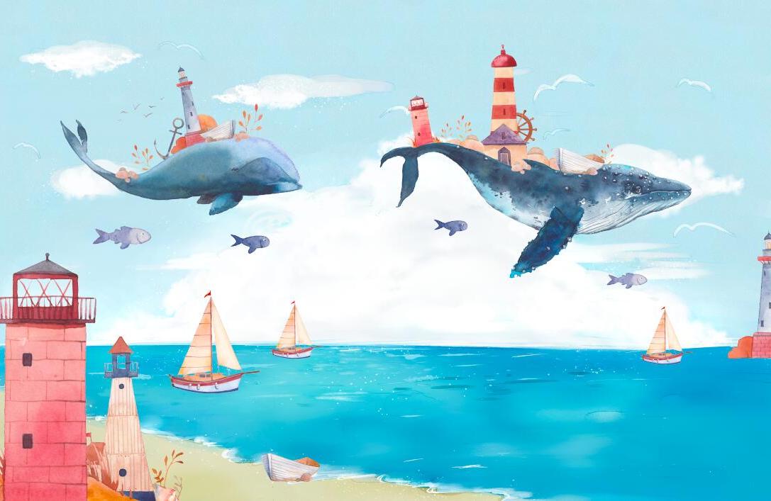Papier peint chambre bébé baleine et océan