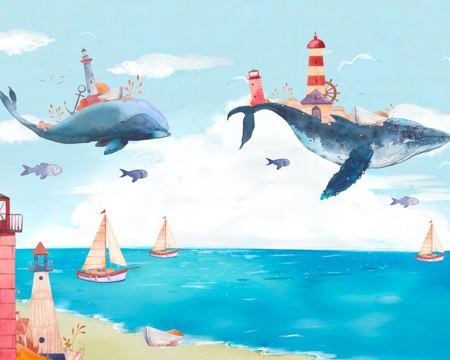 Papier peint chambre bébé baleine et océan