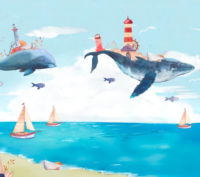 Papier peint chambre bébé baleine et océan
