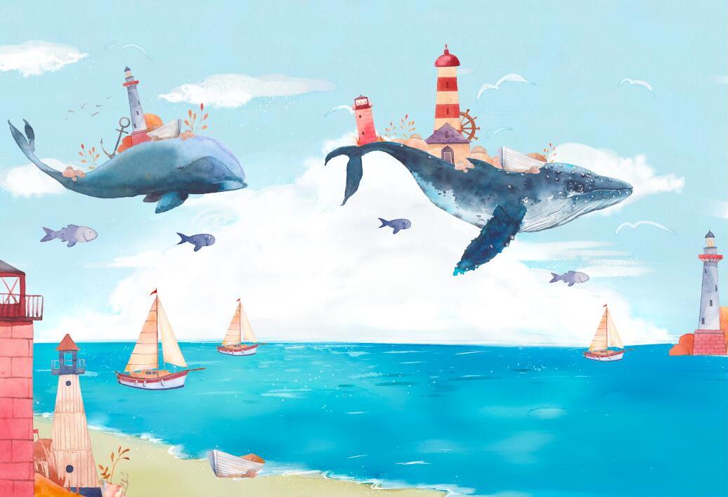 Papier peint chambre bébé baleine et océan