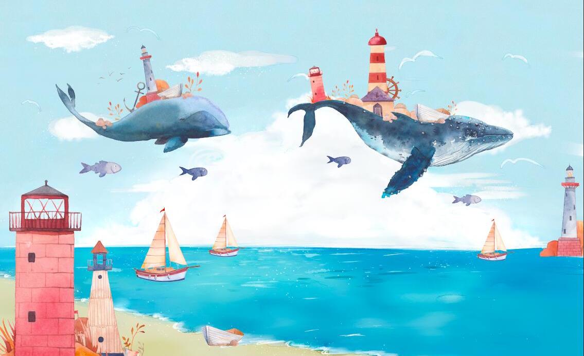 Papier peint chambre bébé baleine et océan