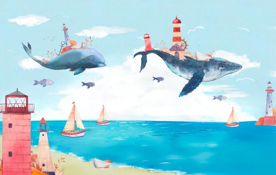 Papier peint chambre bébé baleine et océan