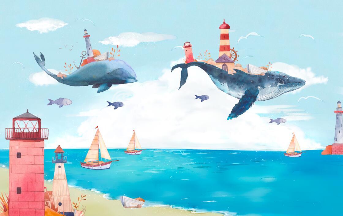 Papier peint chambre bébé baleine et océan