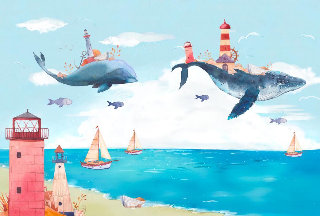 Papier peint chambre bébé baleine et océan