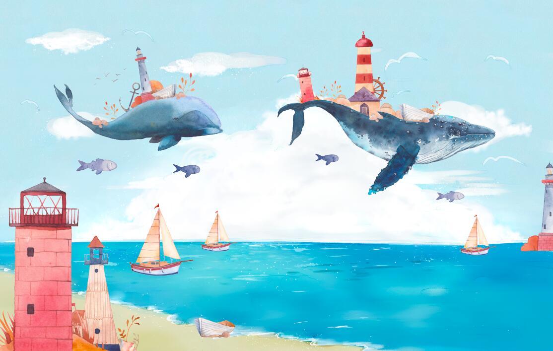 Papier peint chambre bébé baleine et océan