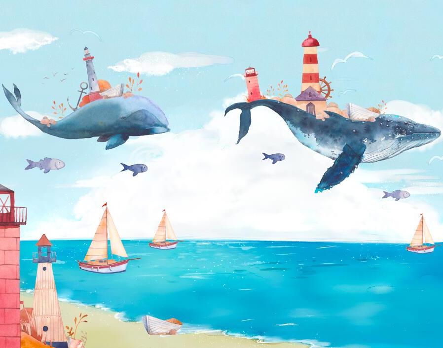 Papier peint chambre bébé baleine et océan
