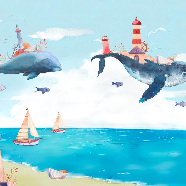 Papier peint chambre bébé baleine et océan