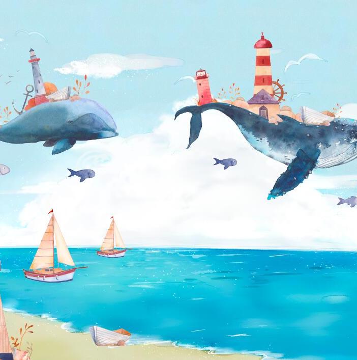 Papier peint chambre bébé baleine et océan