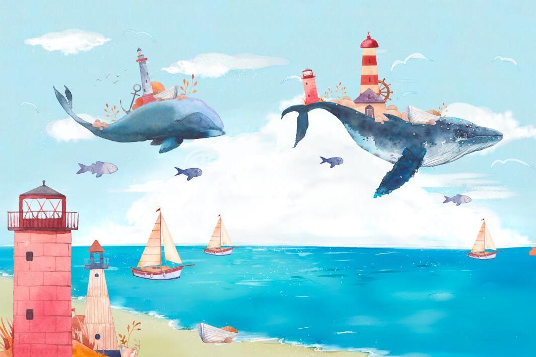 Papier peint chambre bébé baleine et océan