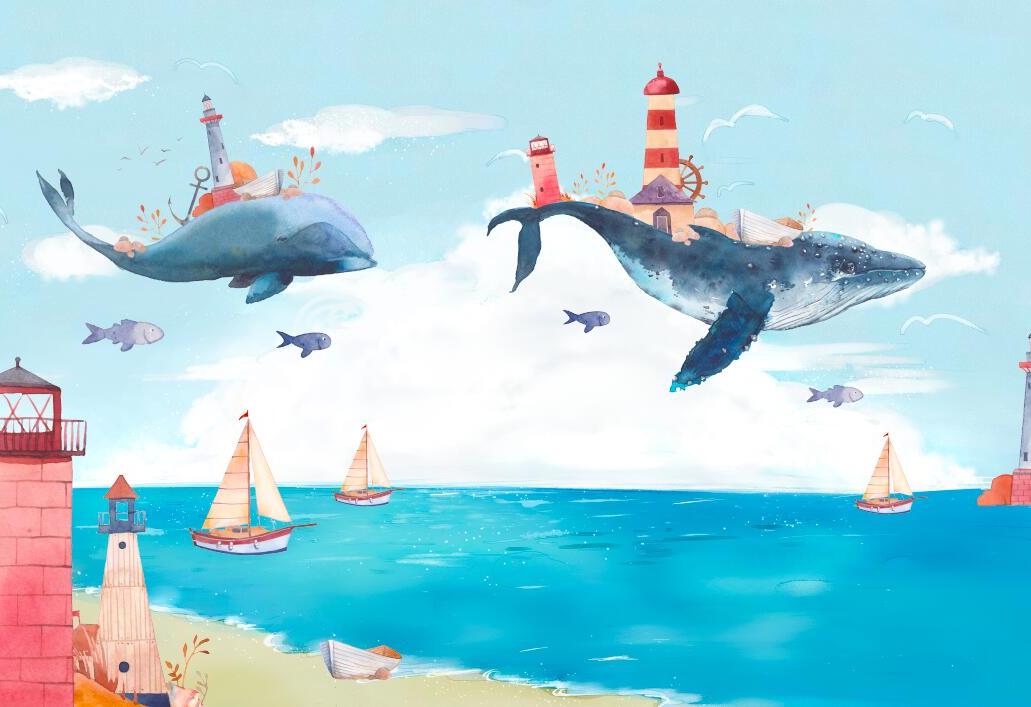 Papier peint chambre bébé baleine et océan