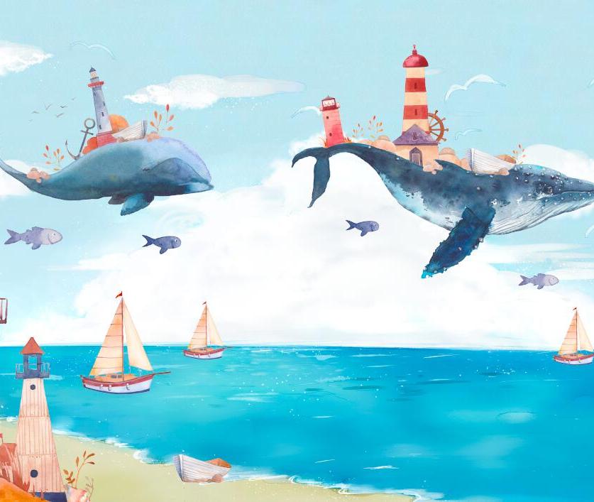 Papier peint chambre bébé baleine et océan