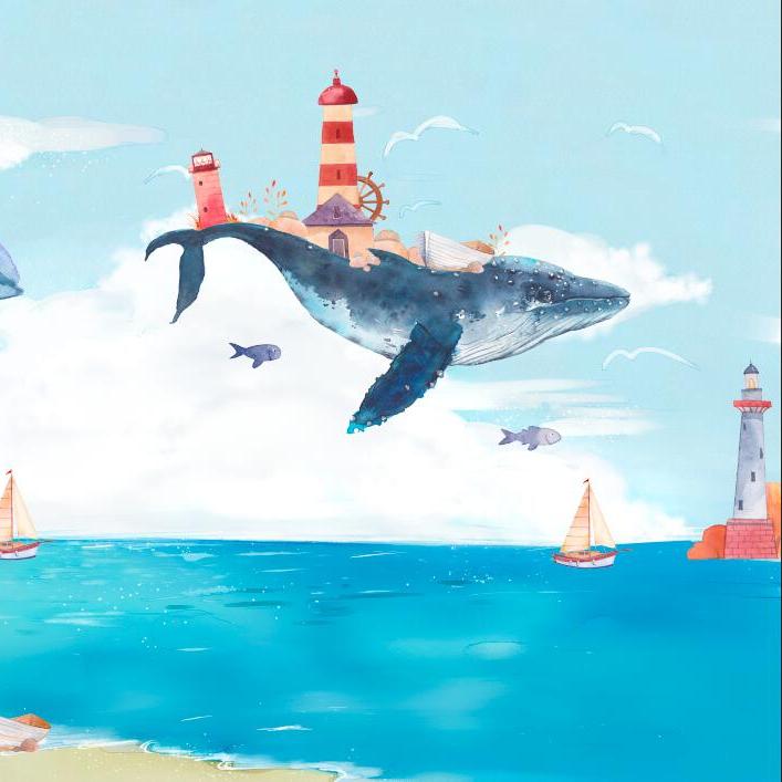 Papier peint chambre bébé baleine et océan