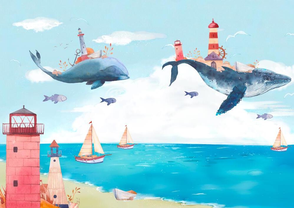 Papier peint chambre bébé baleine et océan