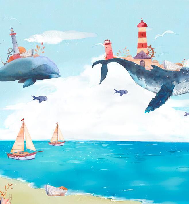 Papier peint chambre bébé baleine et océan