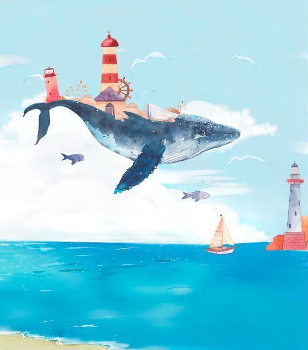 Papier peint chambre bébé baleine et océan