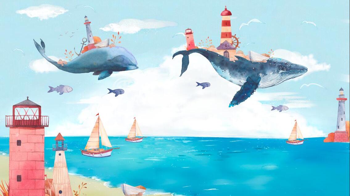 Papier peint chambre bébé baleine et océan