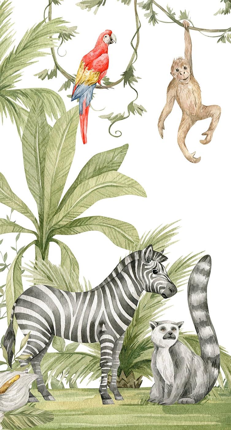 Papier peint jungle enfant zèbre lion singe
