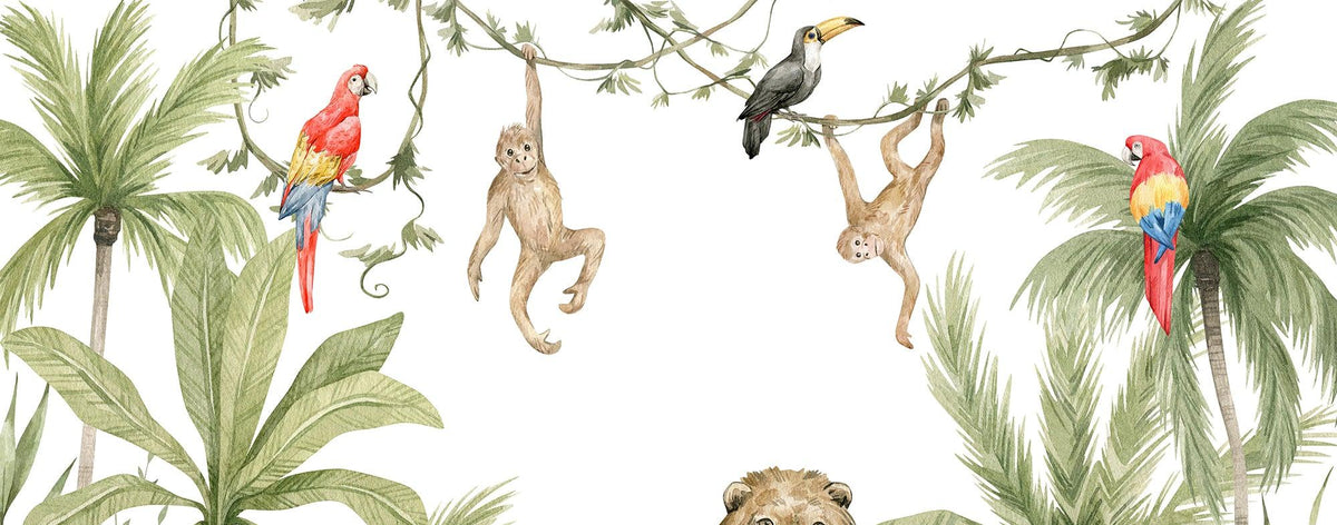 Papier peint jungle enfant zèbre lion singe