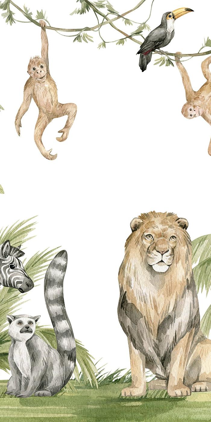 Papier peint jungle enfant zèbre lion singe