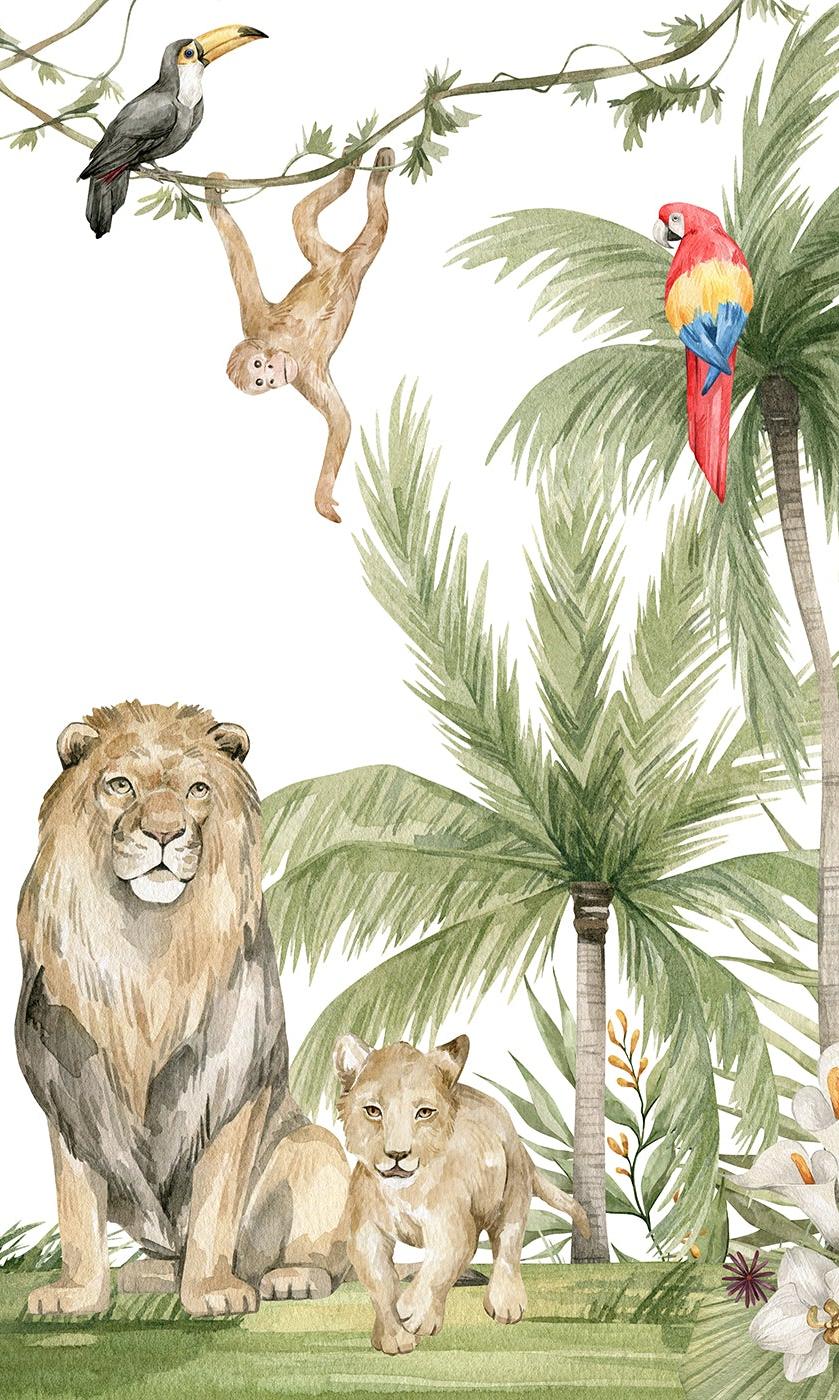 Papier peint jungle enfant zèbre lion singe