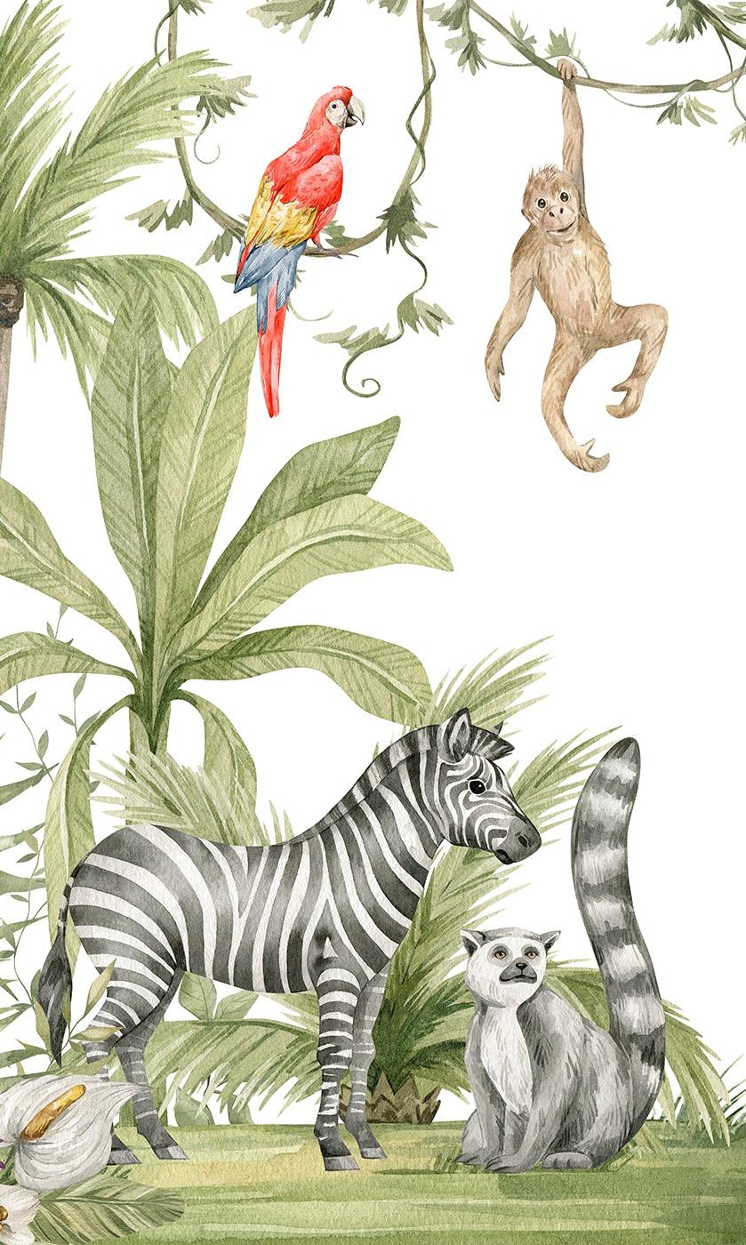 Papier peint jungle enfant zèbre lion singe