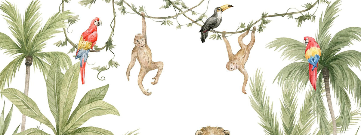 Papier peint jungle enfant zèbre lion singe