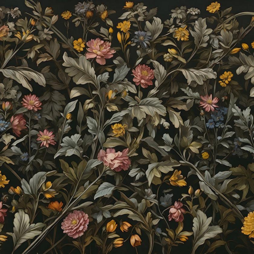 Papier peint floral fond sombre vintage