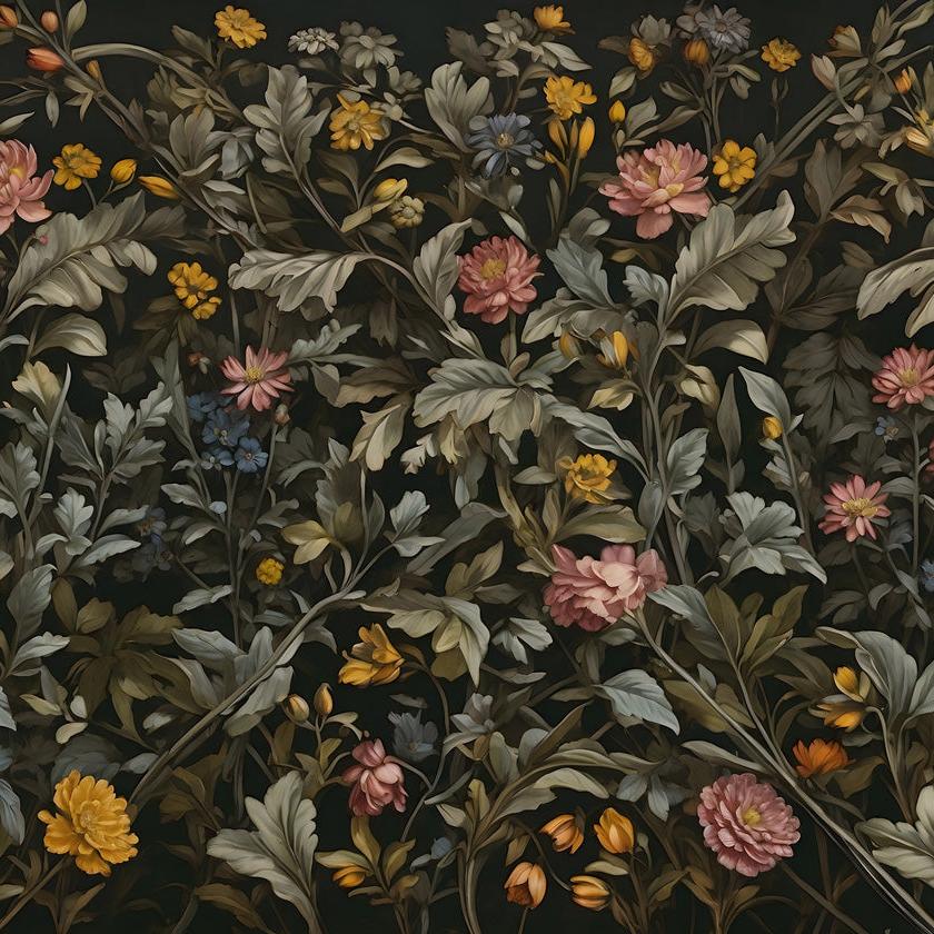 Papier peint floral fond sombre vintage