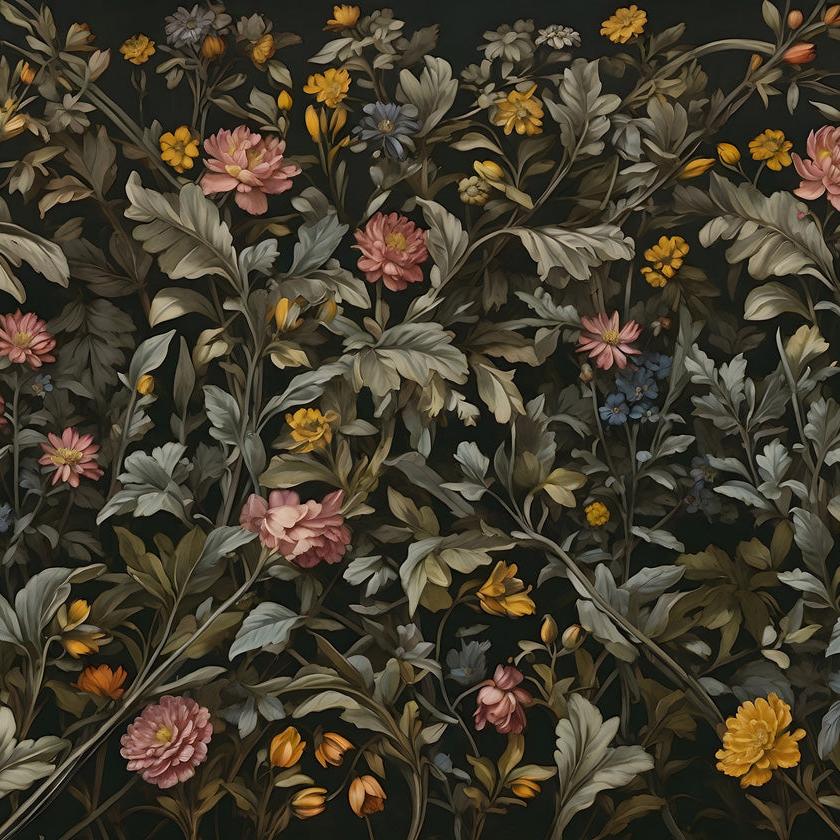 Papier peint floral fond sombre vintage