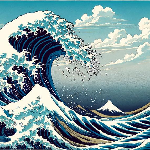 Papier peint vague japonaise bleue