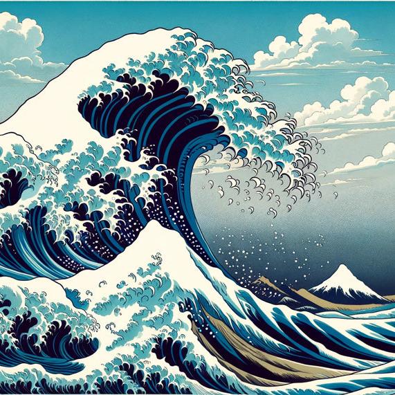 Papier peint vague japonaise bleue