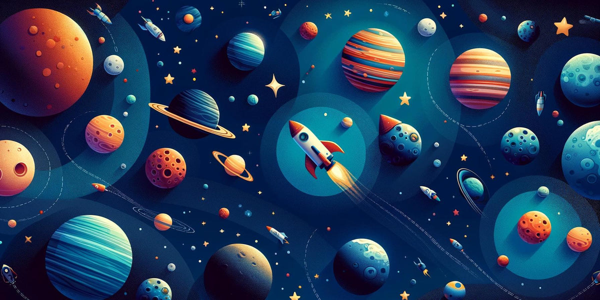 Papier peint espace planète et fusée enfant