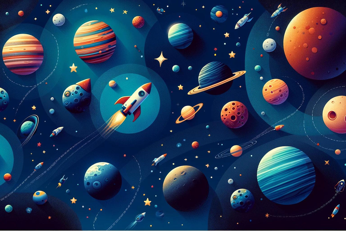Papier peint espace planète et fusée enfant