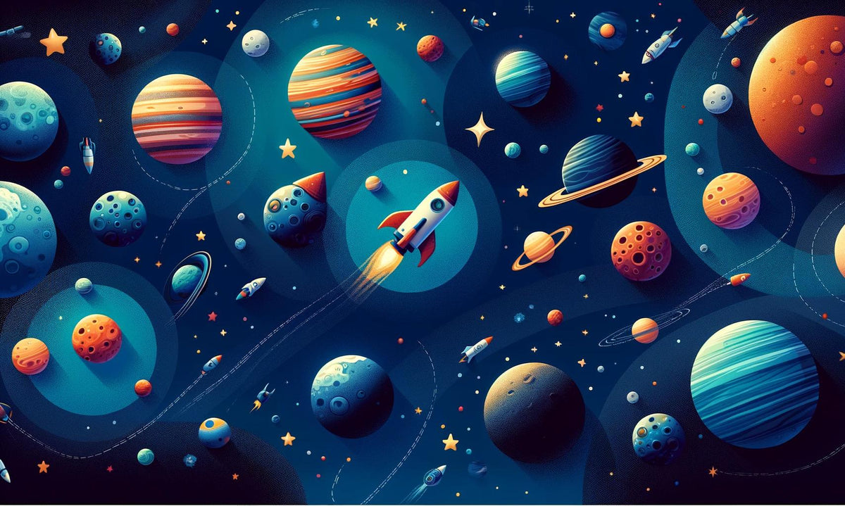 Papier peint espace planète et fusée enfant