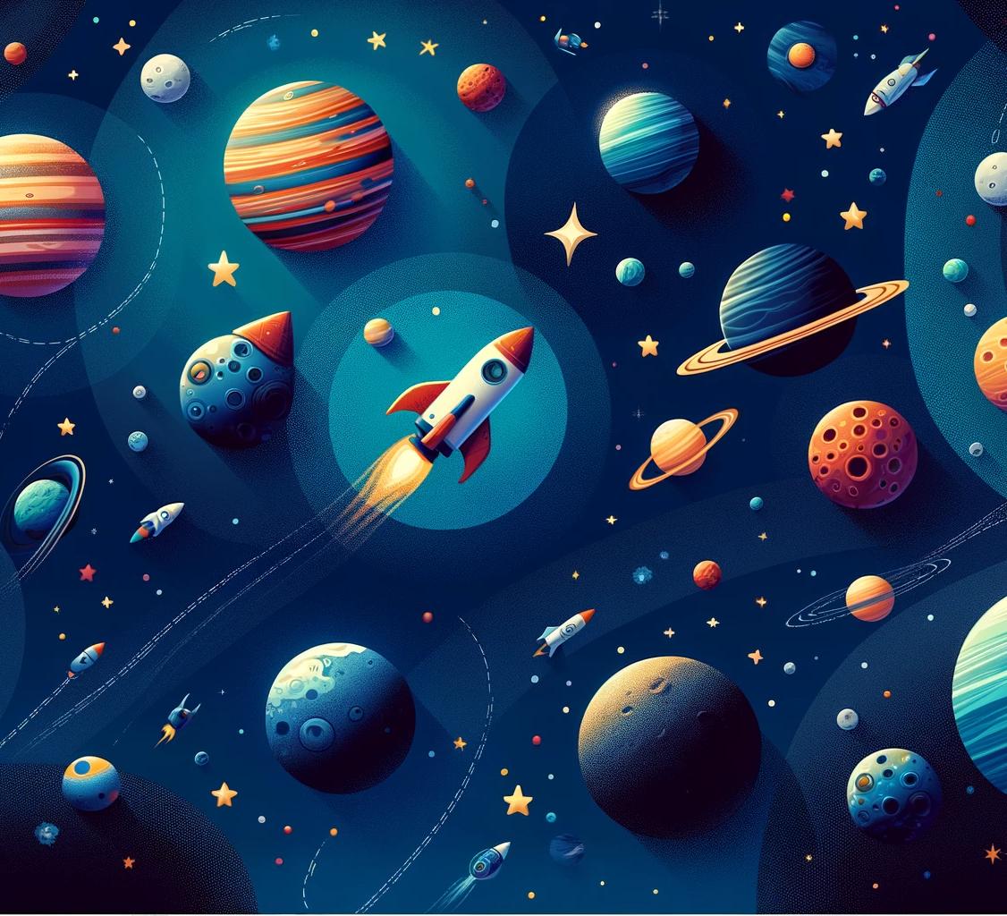 Papier peint espace planète et fusée enfant