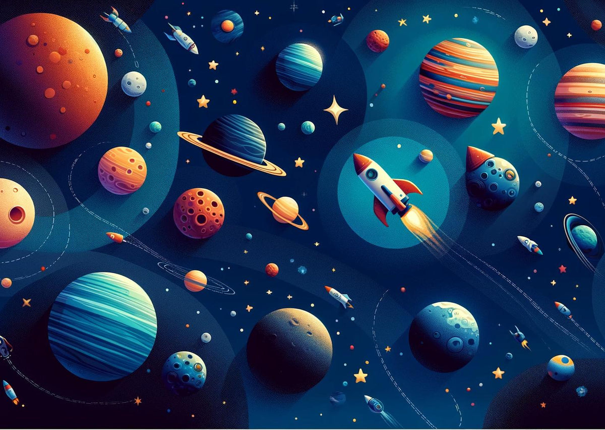 Papier peint espace planète et fusée enfant