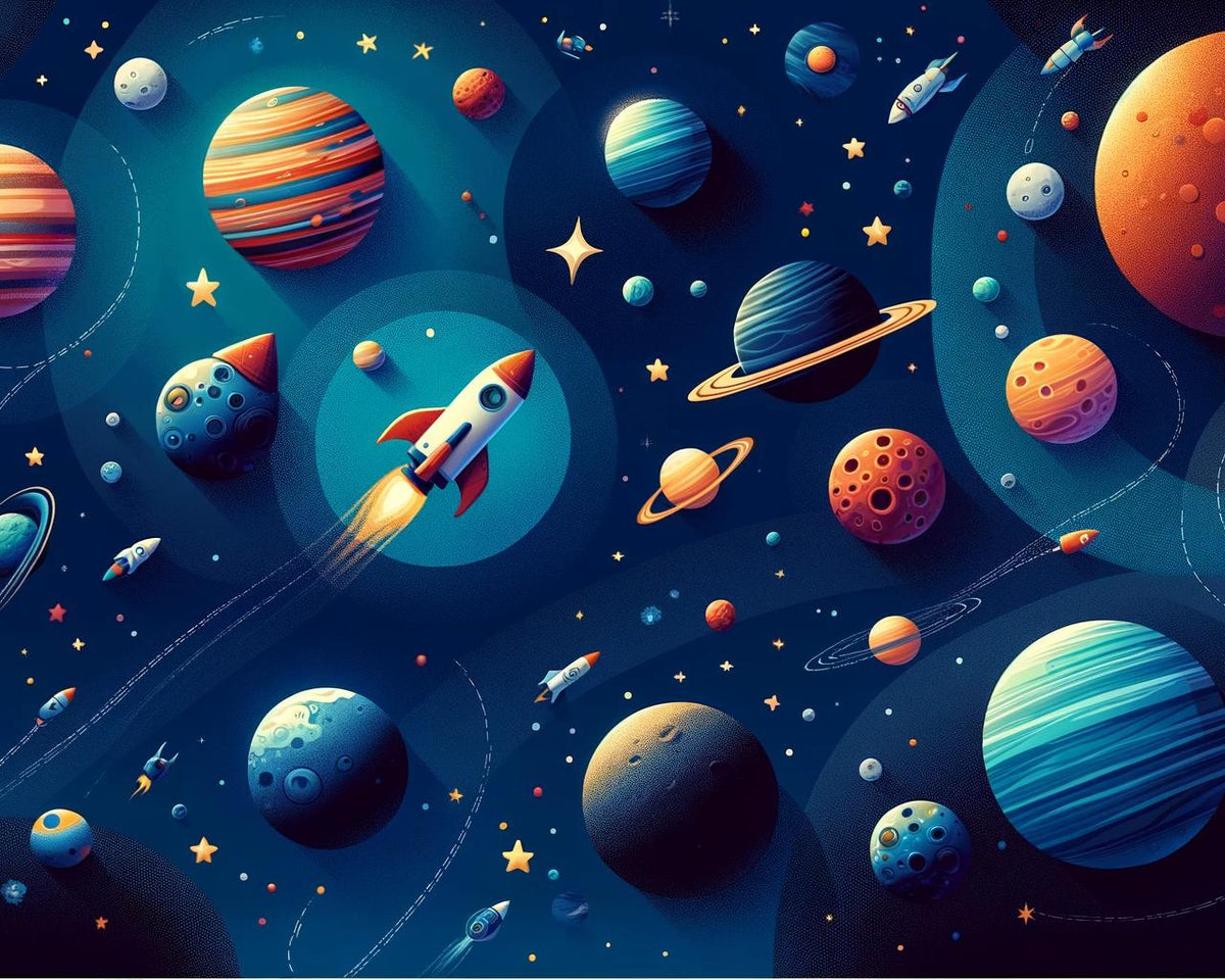 Papier peint espace planète et fusée enfant