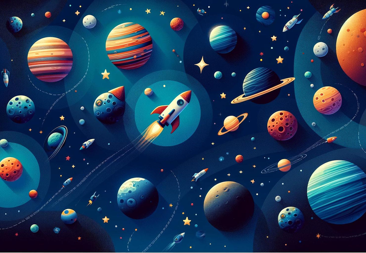 Papier peint espace planète et fusée enfant