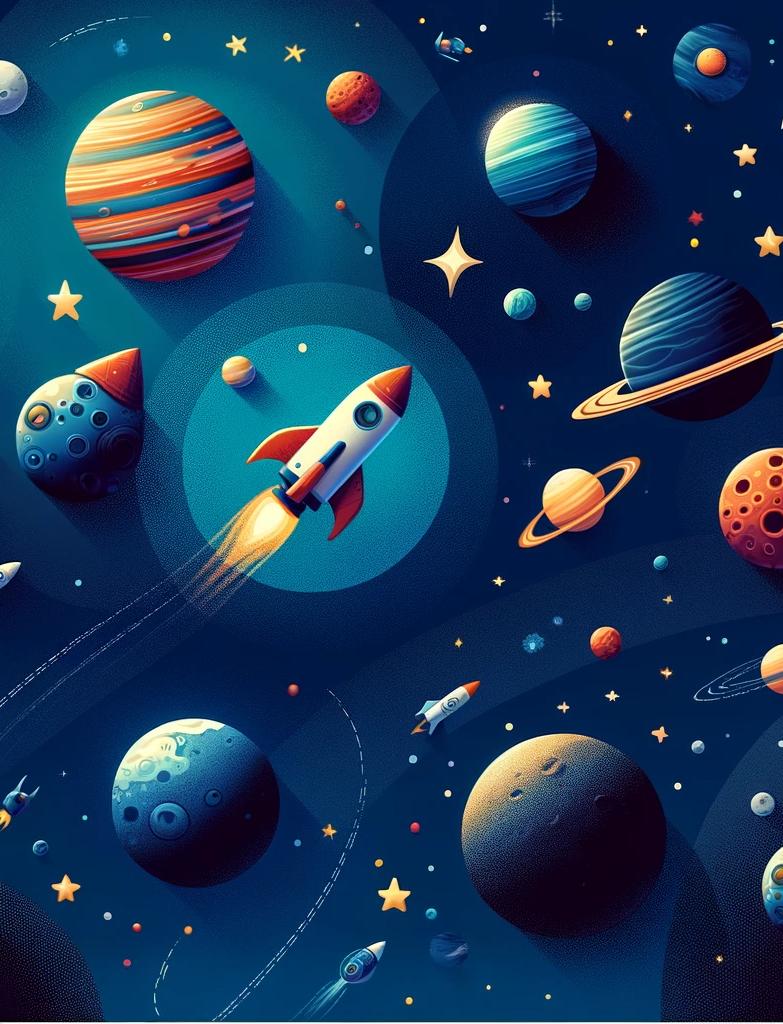 Papier peint espace planète et fusée enfant