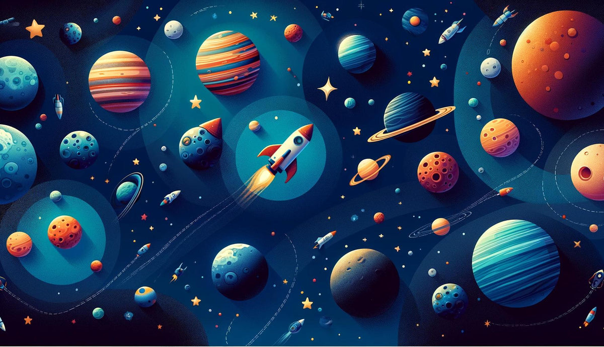 Papier peint espace planète et fusée enfant
