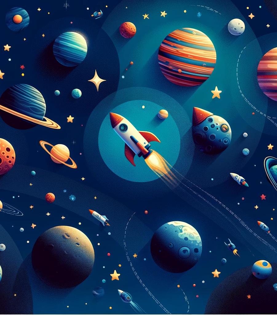 Papier peint espace planète et fusée enfant